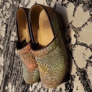 Dansko clogs- multicolor flower burst pattern, size 38